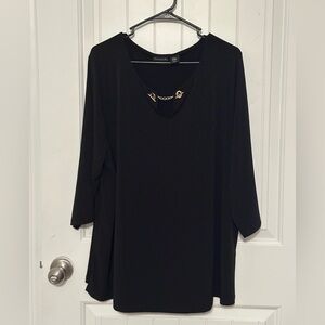 Tahari Black Blouse with Gold Chain Detail